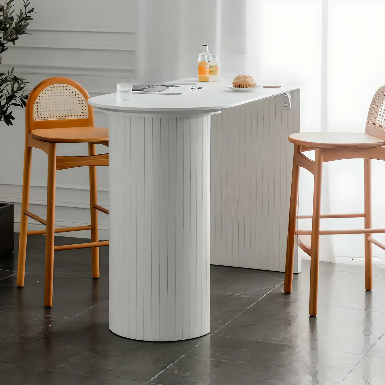 Modern White Free Form Wood Double Pedestal Bar Tables Image - 4 | homeyfad