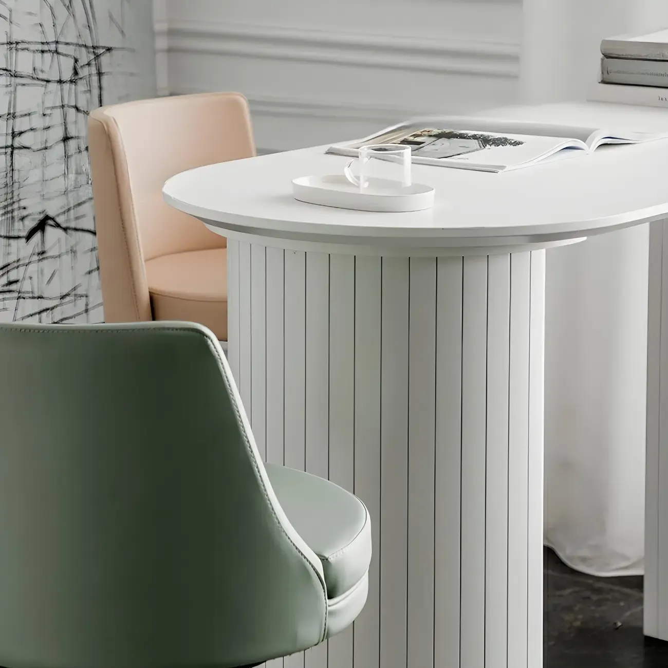 Modern White Free Form Wood Double Pedestal Bar Tables Image - 8