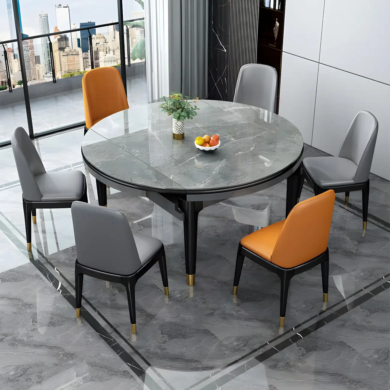 Contemporary Marble Round Extendable Dining Table Image - 2 | homeyfad