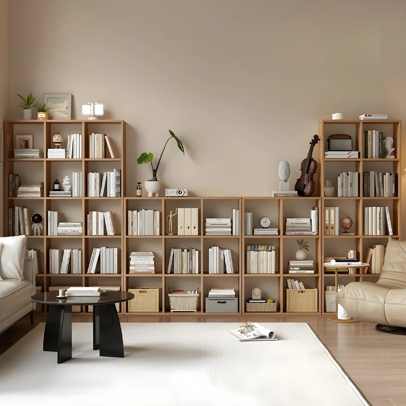 Modern Natural Cube Storage Wood Open Back Bookcase Image - 3 | homeyfad
