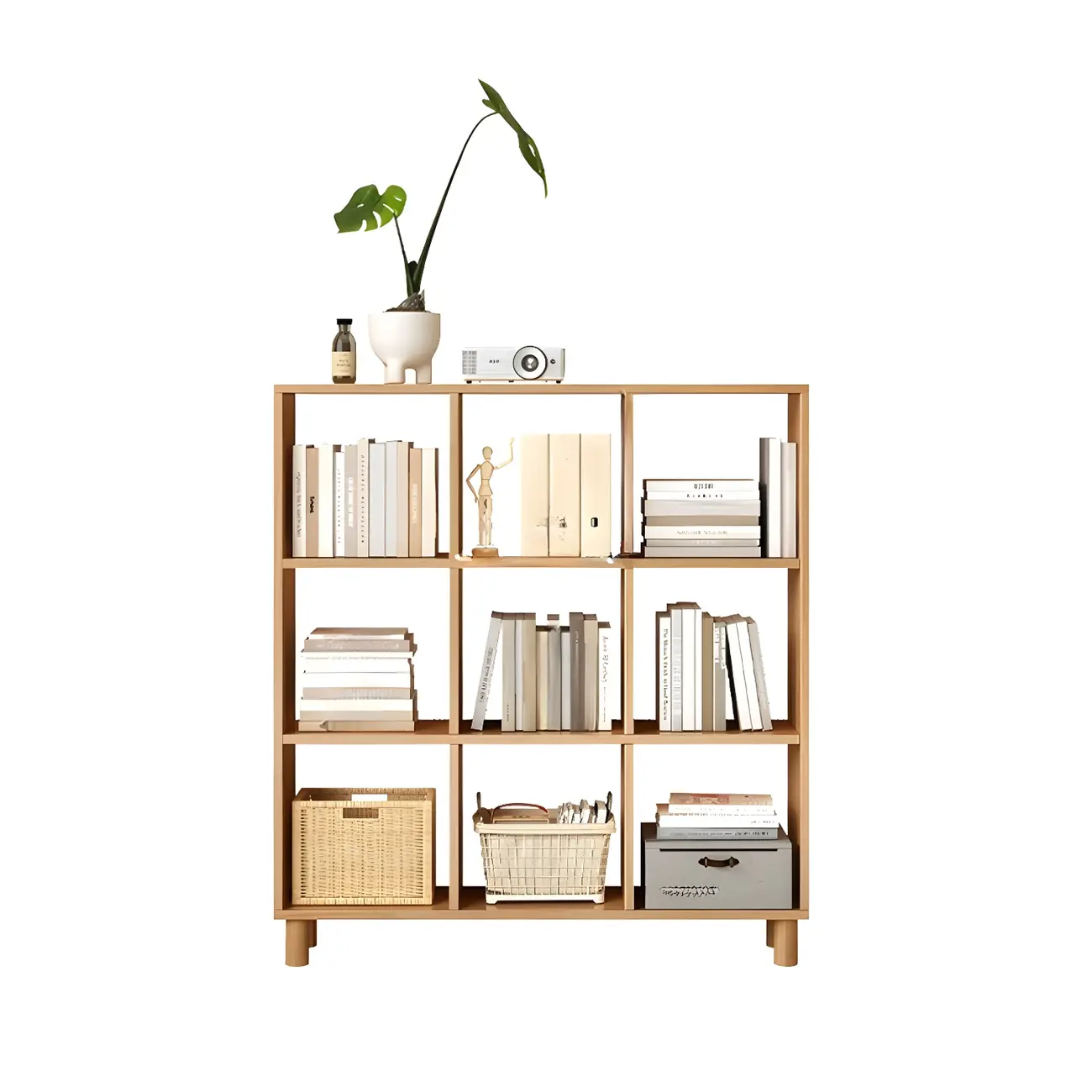 Modern Natural Cube Storage Wood Open Back Bookcase Image - 7 | homeyfad