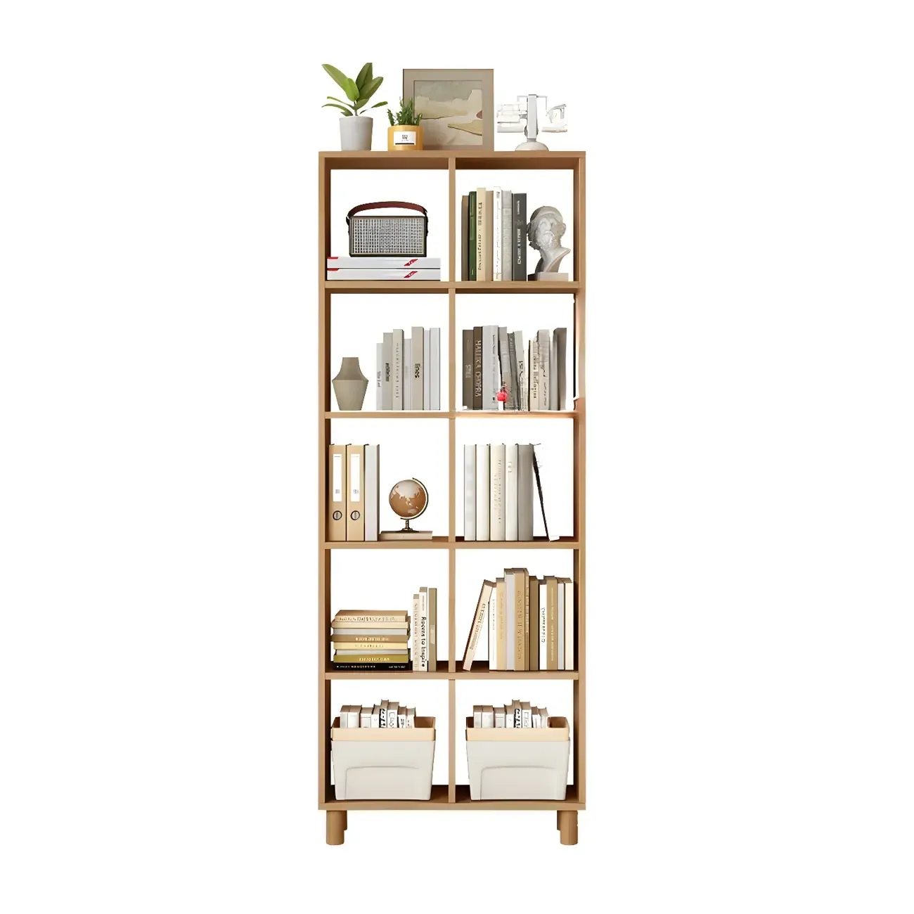 Modern Natural Cube Storage Wood Open Back Bookcase Image - 8