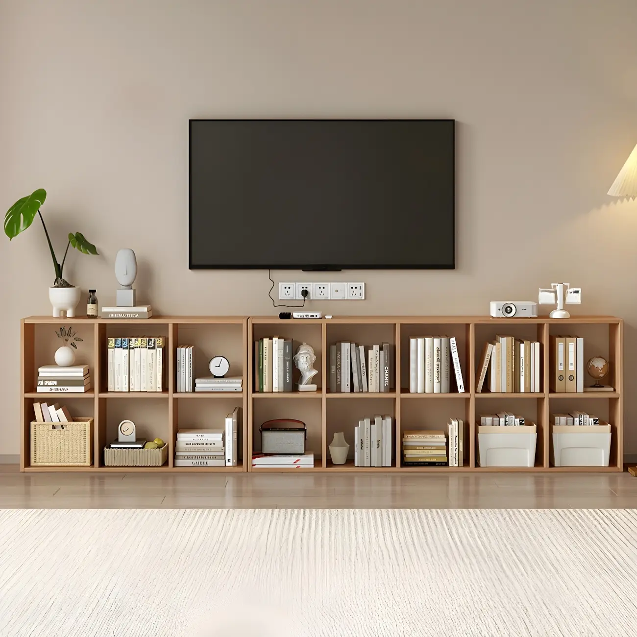 Modern Natural Cube Storage Wood Open Back Bookcase Image - 4 | homeyfad