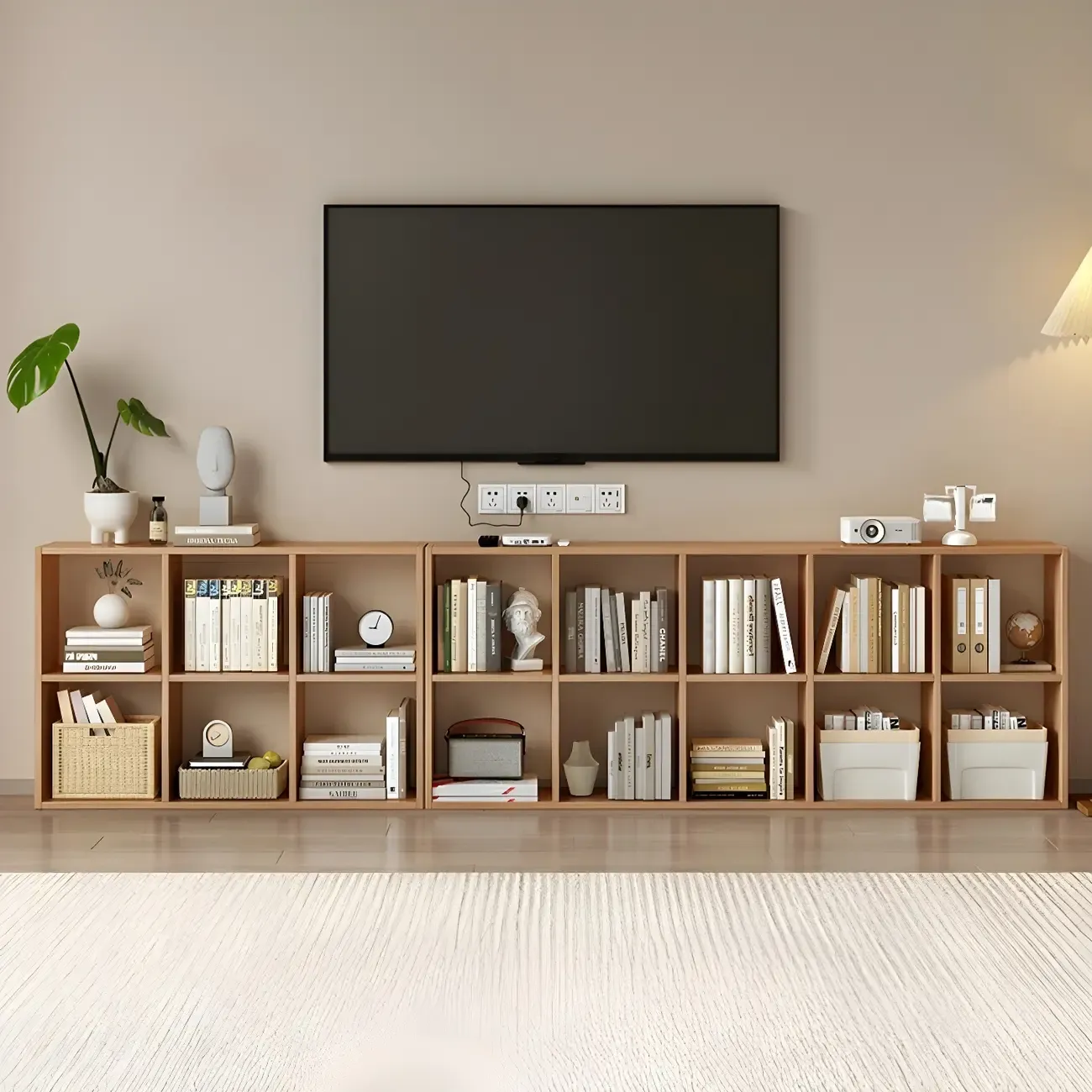 Modern Natural Cube Storage Wood Open Back Bookcase Image - 4