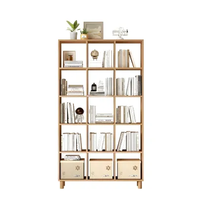 Modern Natural Cube Storage Wood Open Back Bookcase Image - 9