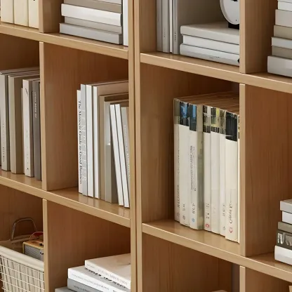 Modern Natural Cube Storage Wood Open Back Bookcase Image - 13