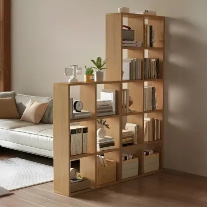 Modern Natural Cube Storage Wood Open Back Bookcase Image - 5