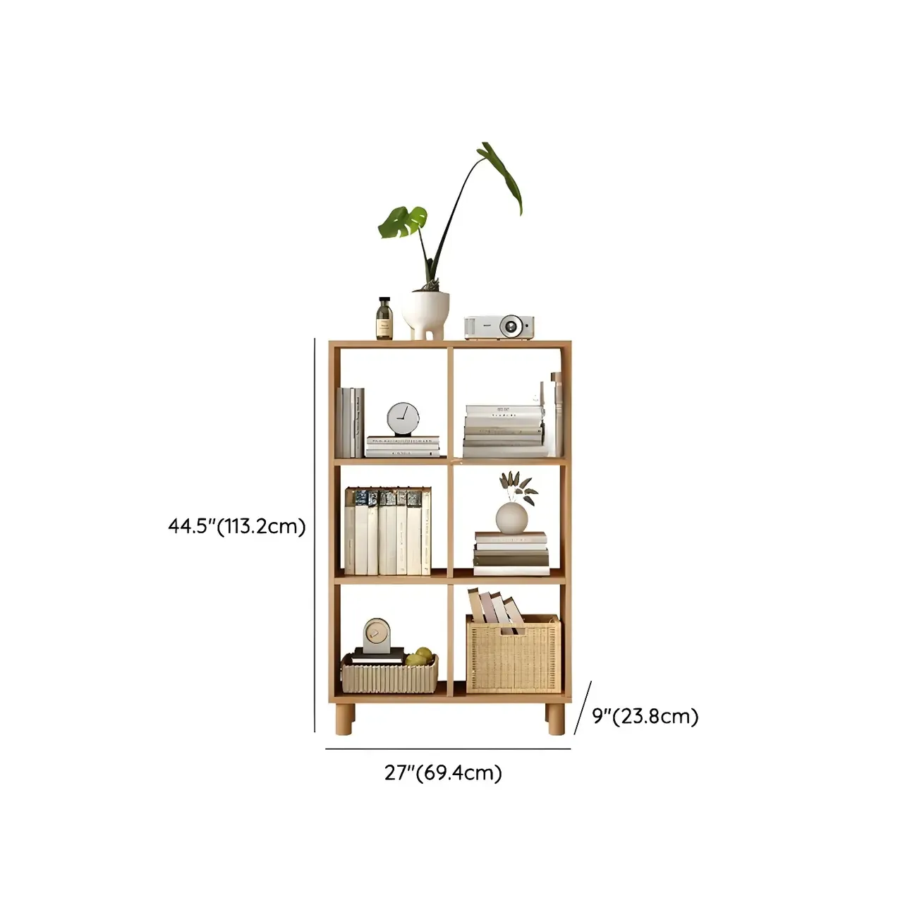 Modern Natural Cube Storage Wood Open Back Bookcase #size