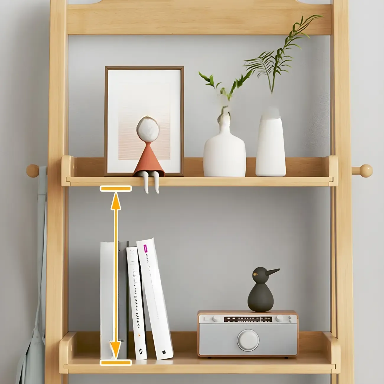 3-Tier Nut-Brown Wood Ladder Open Bookcase with Drawers Image - 11