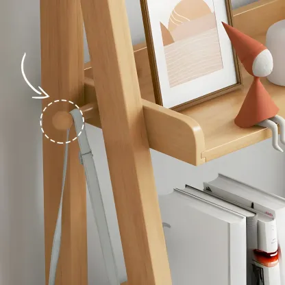 3-Tier Nut-Brown Wood Ladder Open Bookcase with Drawers Image - 12