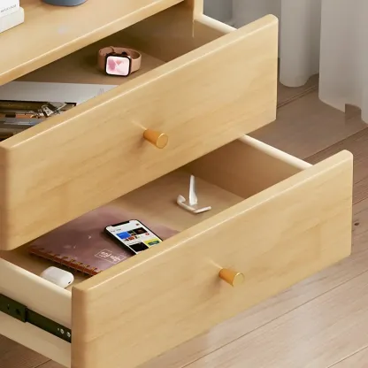 3-Tier Nut-Brown Wood Ladder Open Bookcase with Drawers Image - 14