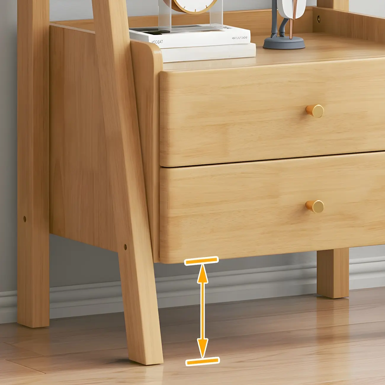 3-Tier Nut-Brown Wood Ladder Open Bookcase with Drawers Image - 15 | homeyfad