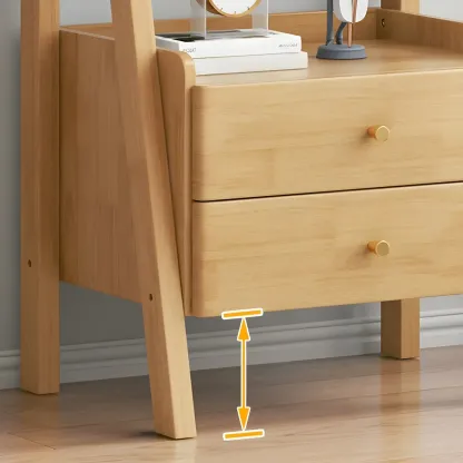 3-Tier Nut-Brown Wood Ladder Open Bookcase with Drawers Image - 15