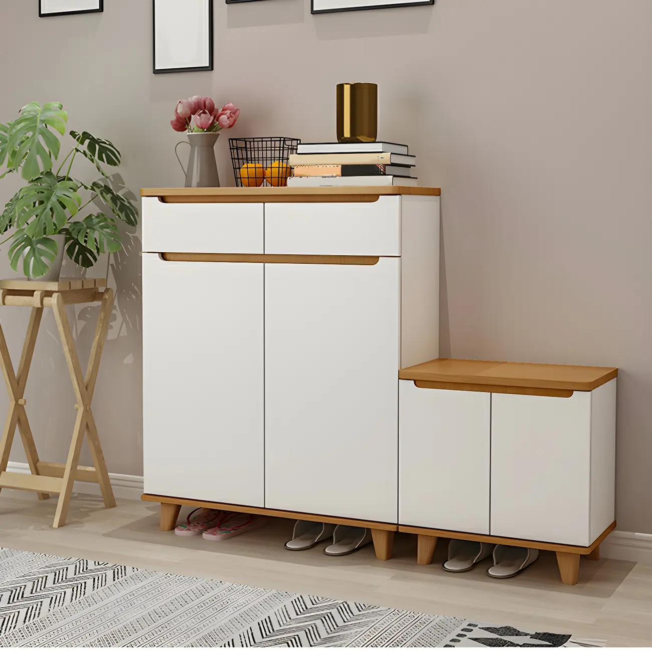 Entryway White Solid Wood Shoe Storage Cabinet Image - 1 | homeyfad