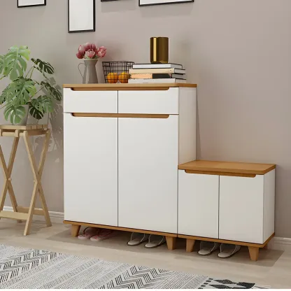 Entryway White Solid Wood Shoe Storage Cabinet Image - 1
