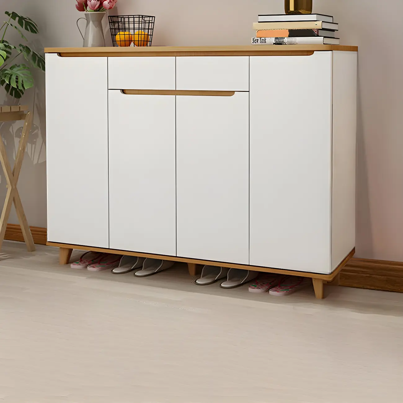 Entryway White Solid Wood Shoe Storage Cabinet Image - 2 | homeyfad
