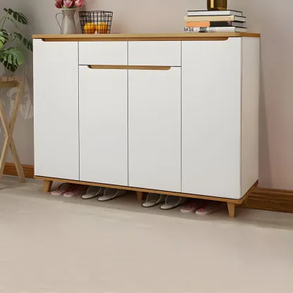 Entryway White Solid Wood Shoe Storage Cabinet Image - 2