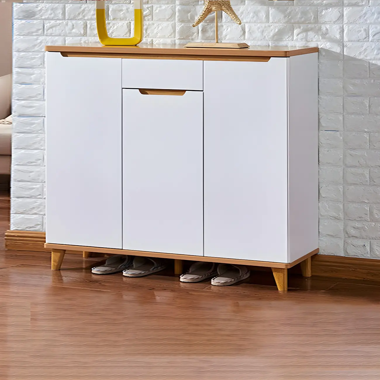 Entryway White Solid Wood Shoe Storage Cabinet Image - 3 | homeyfad