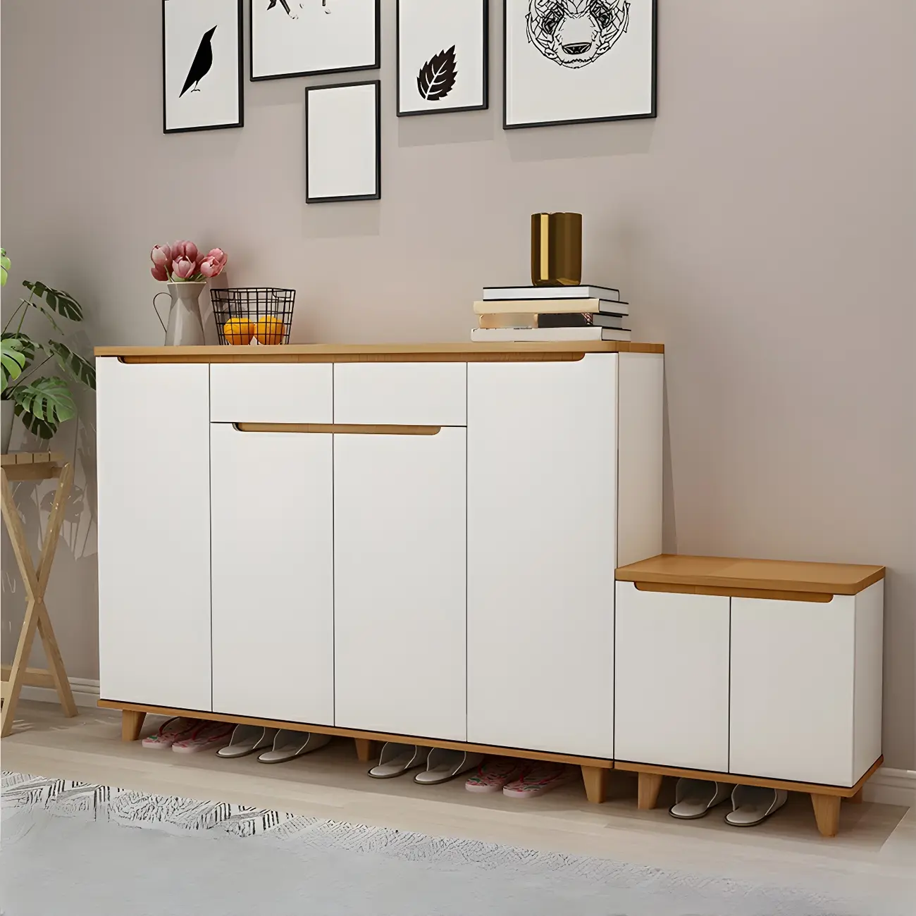 Entryway White Solid Wood Shoe Storage Cabinet Image - 4 | homeyfad