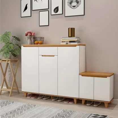 Entryway White Solid Wood Shoe Storage Cabinet Image - 6