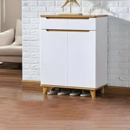 Entryway White Solid Wood Shoe Storage Cabinet Image - 7