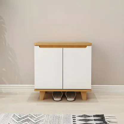 Entryway White Solid Wood Shoe Storage Cabinet Image - 8