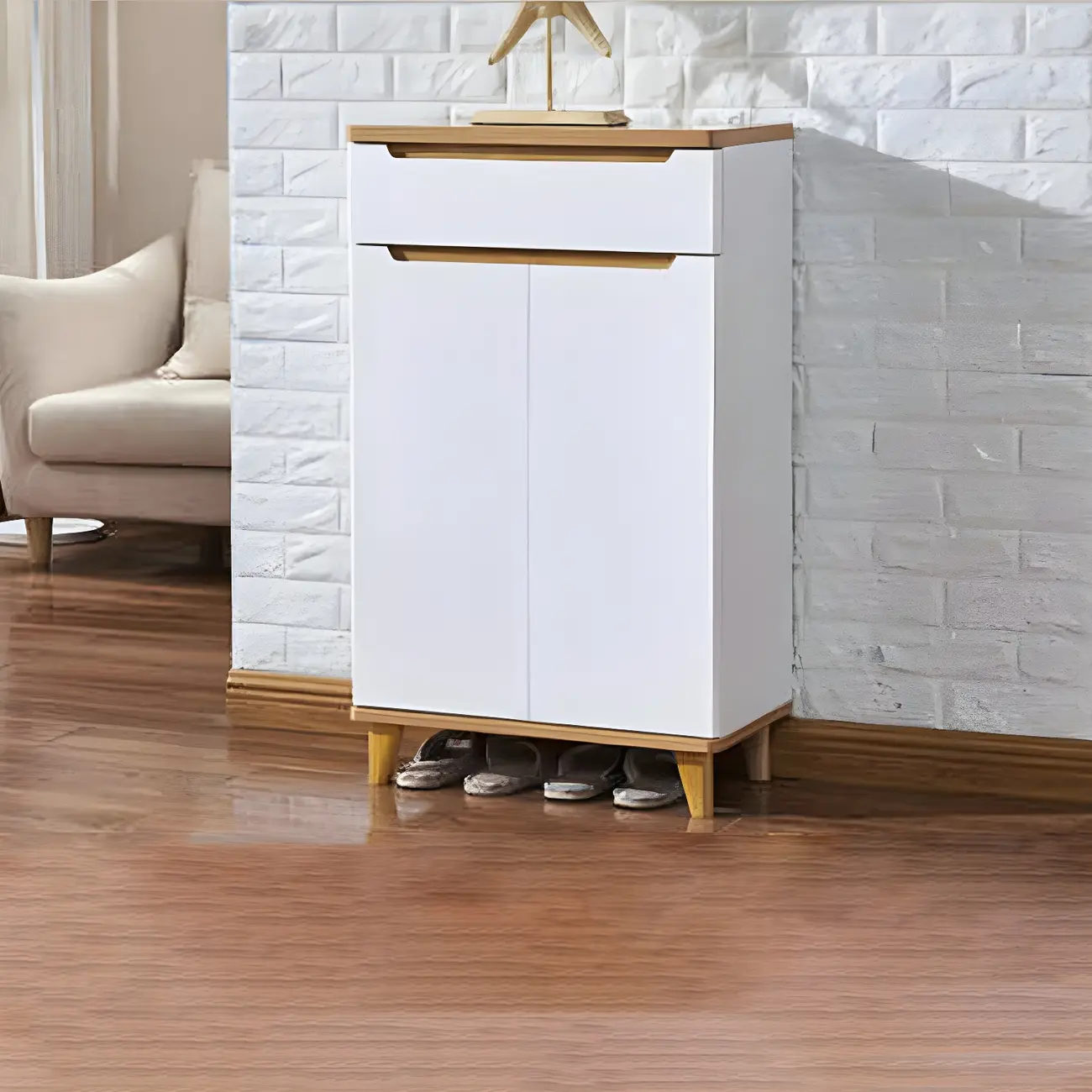 Entryway White Solid Wood Shoe Storage Cabinet Image - 9 | homeyfad