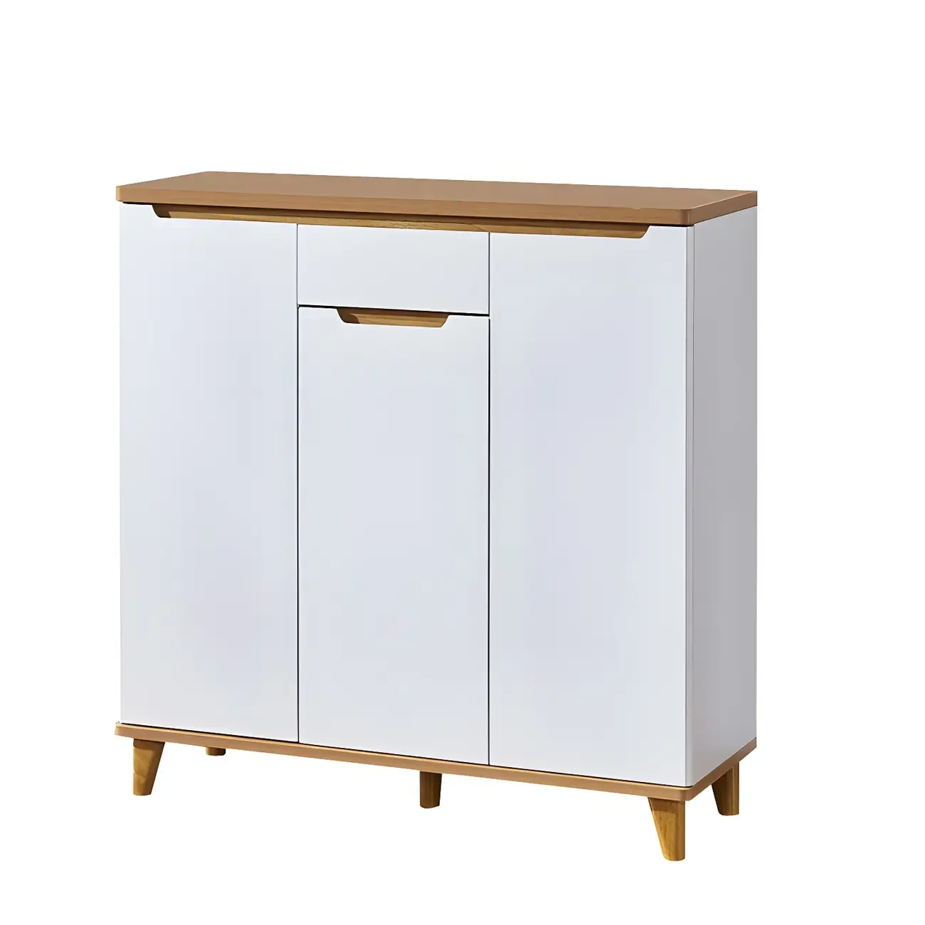 Entryway White Solid Wood Shoe Storage Cabinet Image - 10