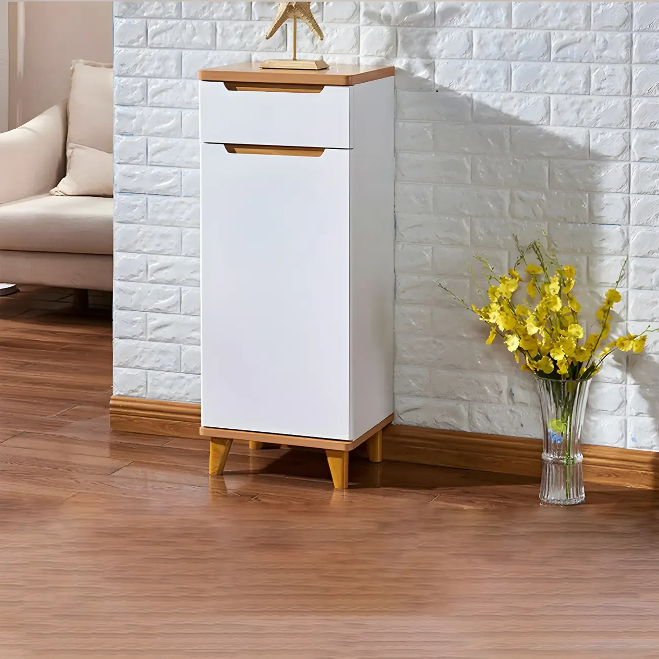 Entryway White Solid Wood Shoe Storage Cabinet Image - 11