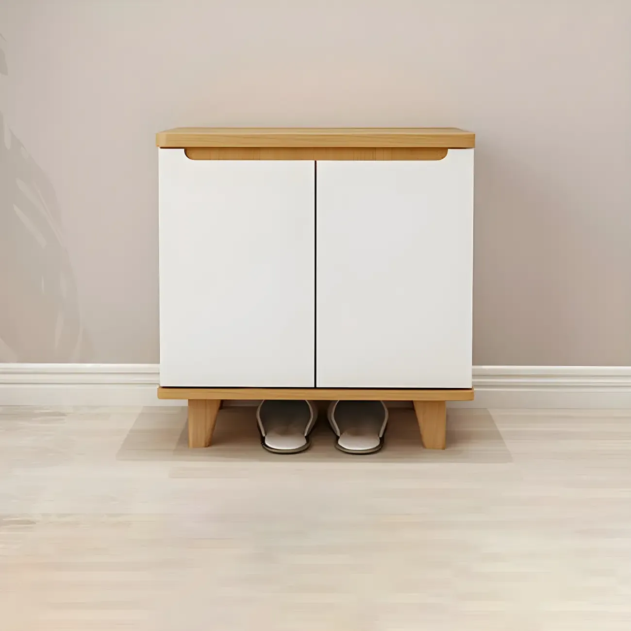 Entryway White Solid Wood Shoe Storage Cabinet Image - 13