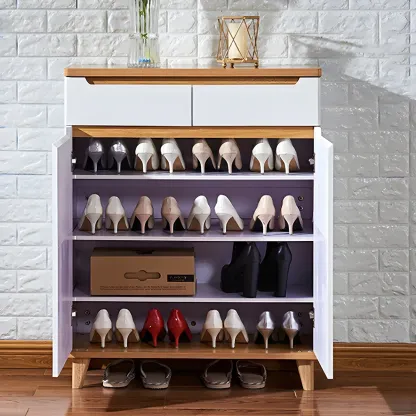 Entryway White Solid Wood Shoe Storage Cabinet Image - 14
