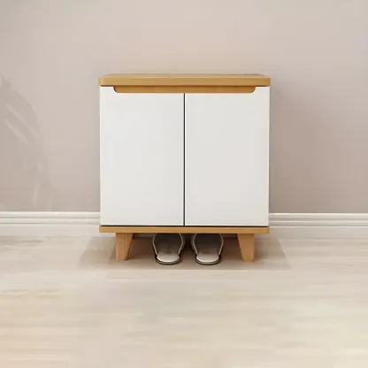 Entryway White Solid Wood Shoe Storage Cabinet Image - 15