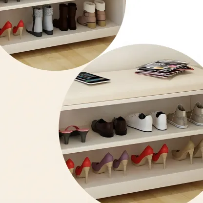 White Shutter Door Shoe Storage Bench Entryway Cabinet Image - 10