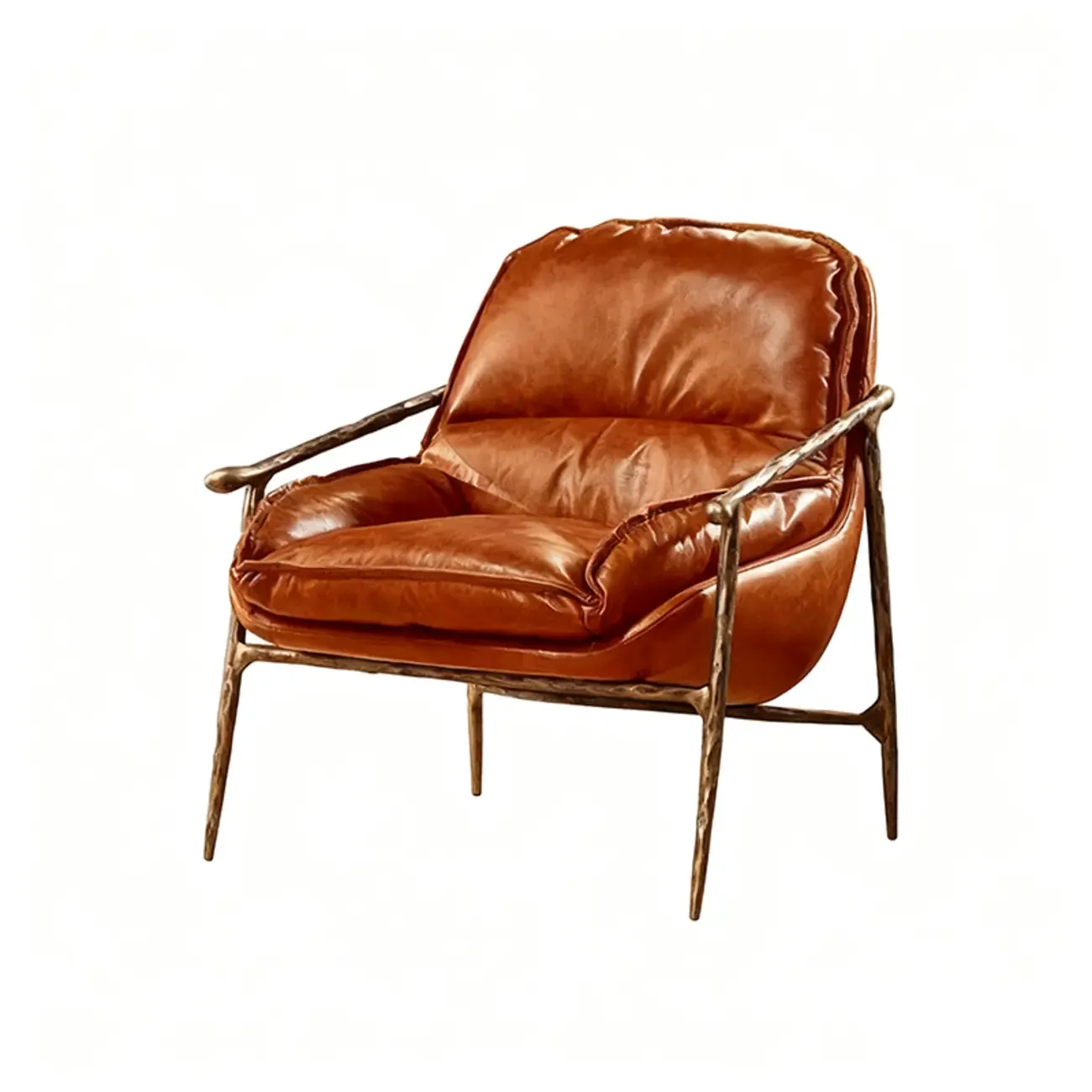 Mid-Century Modern Genuine Leather Accent Armchair Image - 12