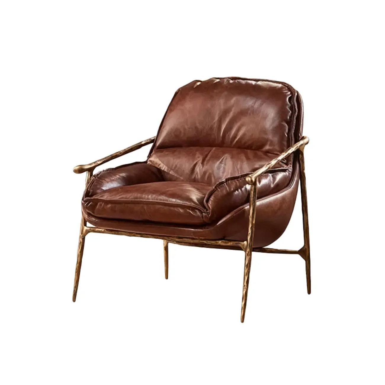 Mid-Century Modern Genuine Leather Accent Armchair Image - 9