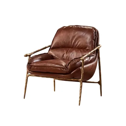 Mid-Century Modern Genuine Leather Accent Armchair Image - 9