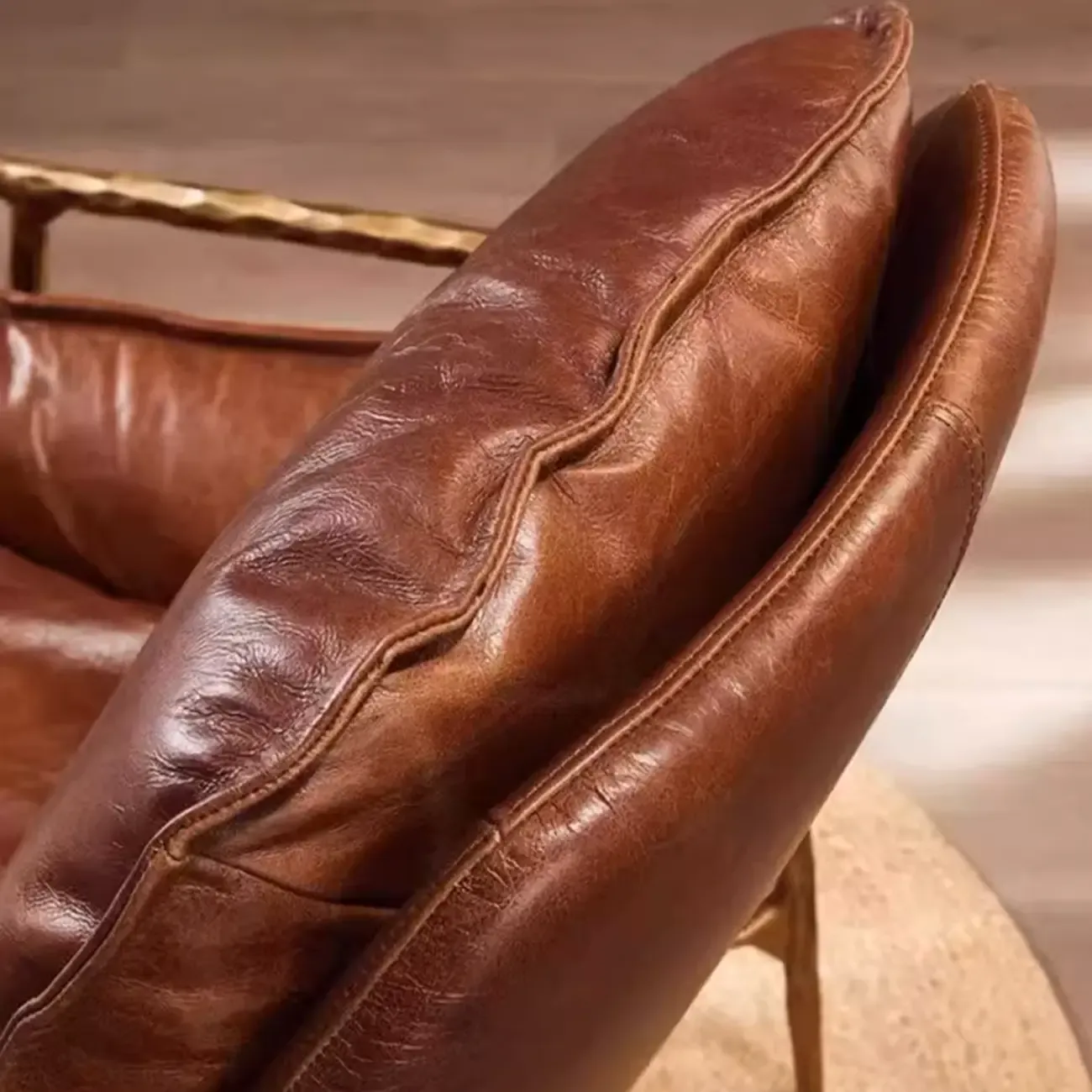 Mid-Century Modern Genuine Leather Accent Armchair Image - 6