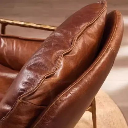 Mid-Century Modern Genuine Leather Accent Armchair Image - 6