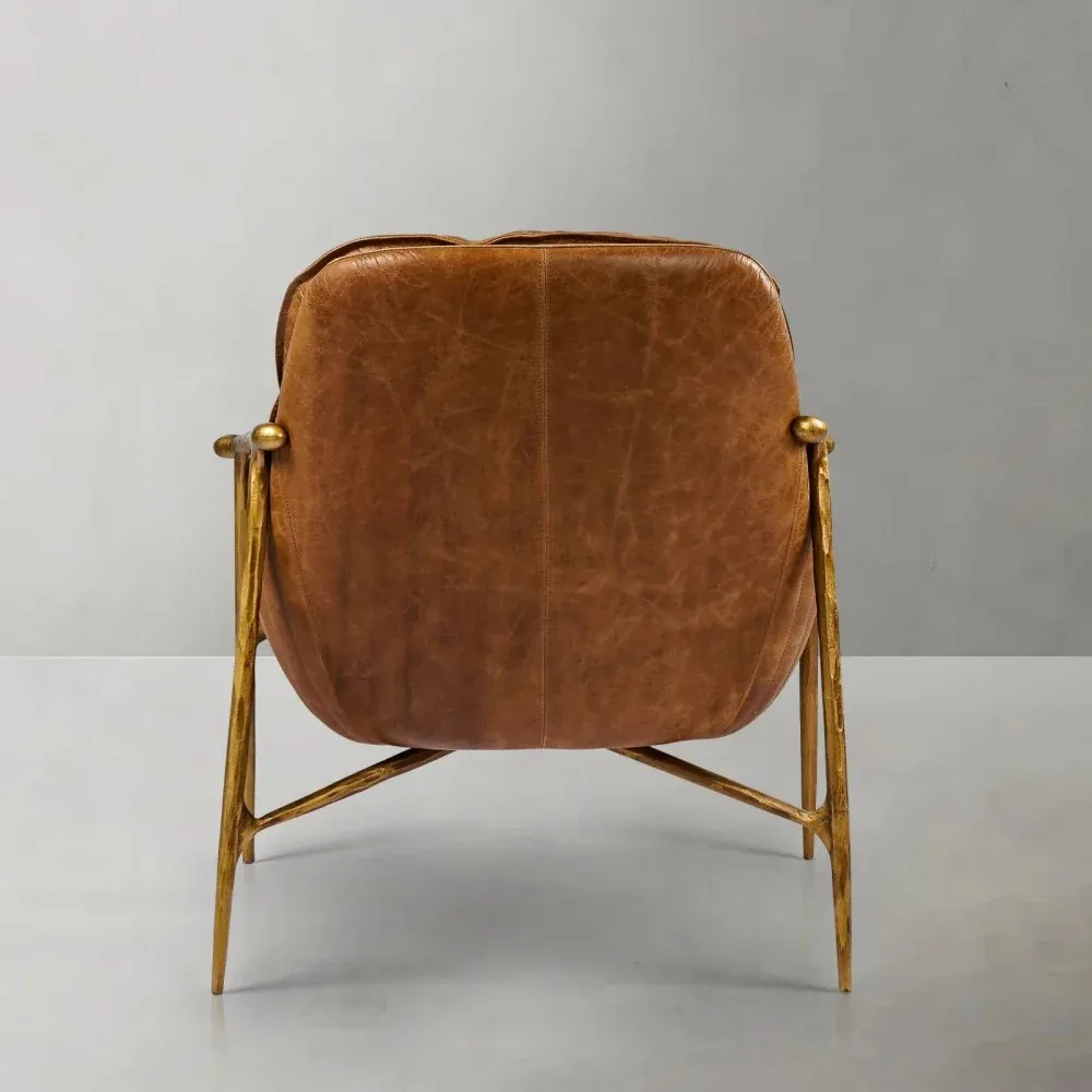 Mid-Century Modern Genuine Leather Accent Armchair Image - 14