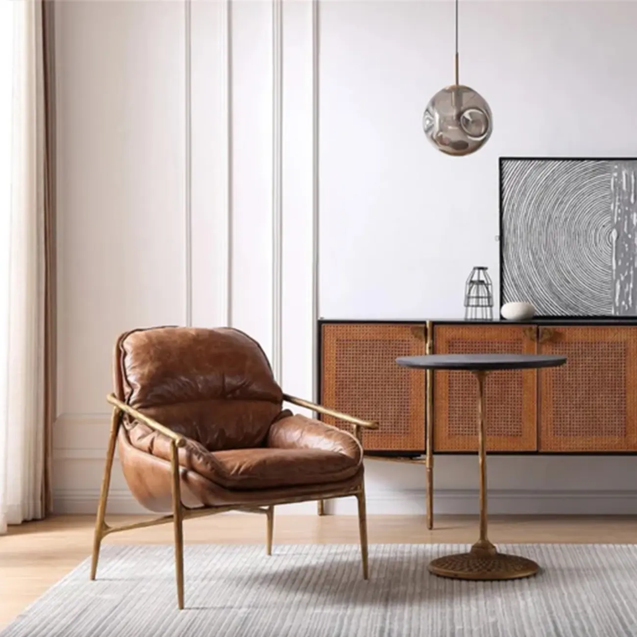 Mid-Century Modern Genuine Leather Accent Armchair Image - 1 | homeyfad