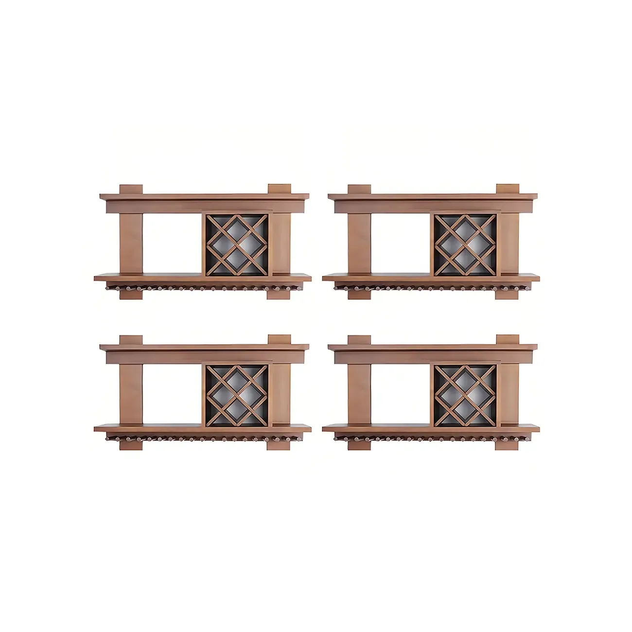 Pine Wooden Wall-Mounted Display Open Wine Bottle & Glass Rack Image - 42