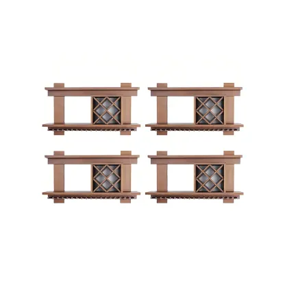 Pine Wooden Wall-Mounted Display Open Wine Bottle & Glass Rack Image - 42