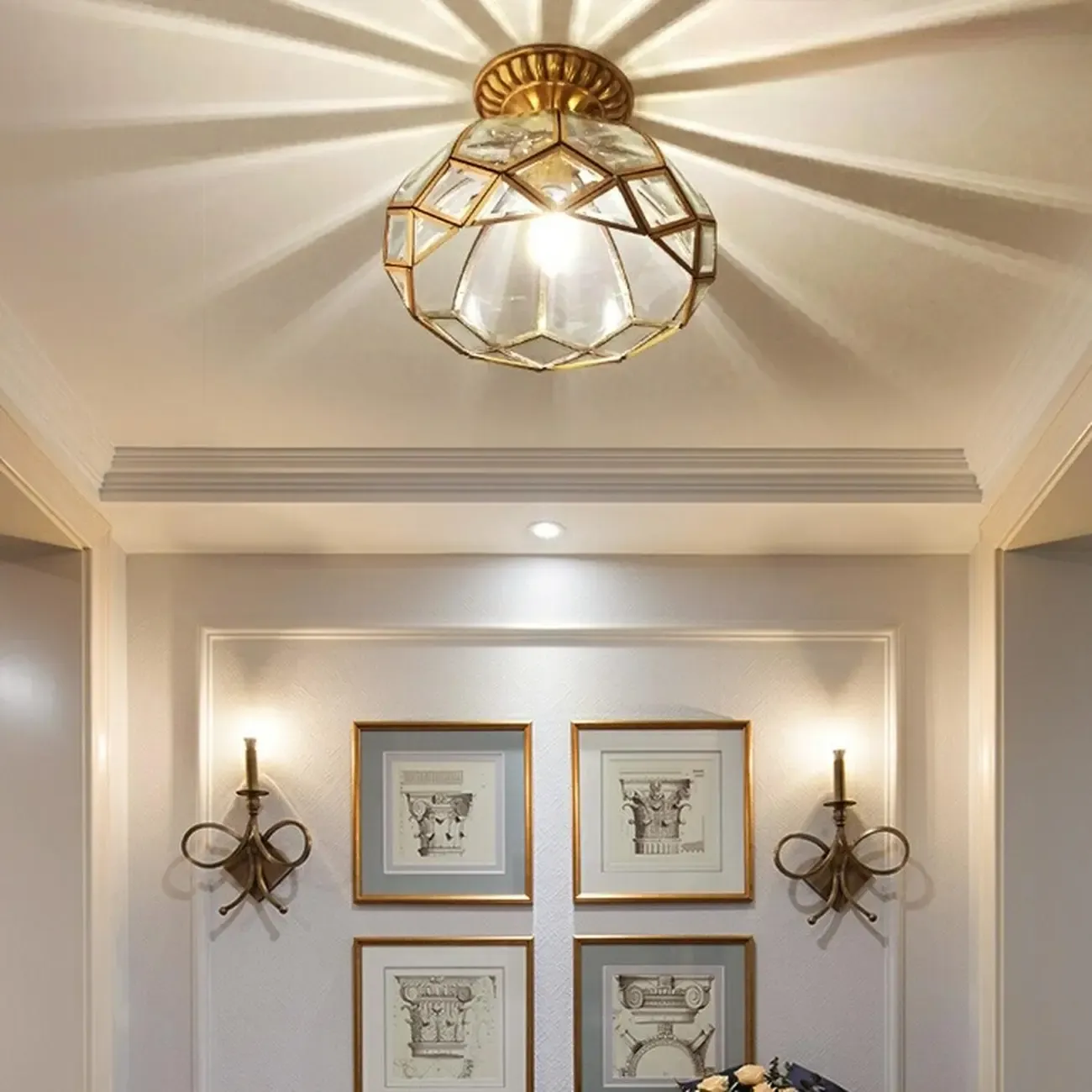 Colonial 8.5" Glass Semi Flush Ceiling Light for Living Room