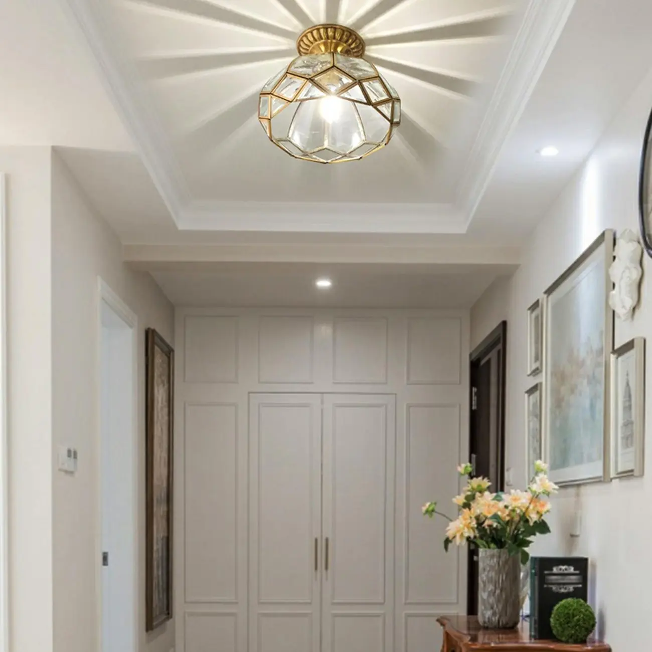 Colonial 8.5" Glass Semi Flush Ceiling Light for Living Room | homeyfad