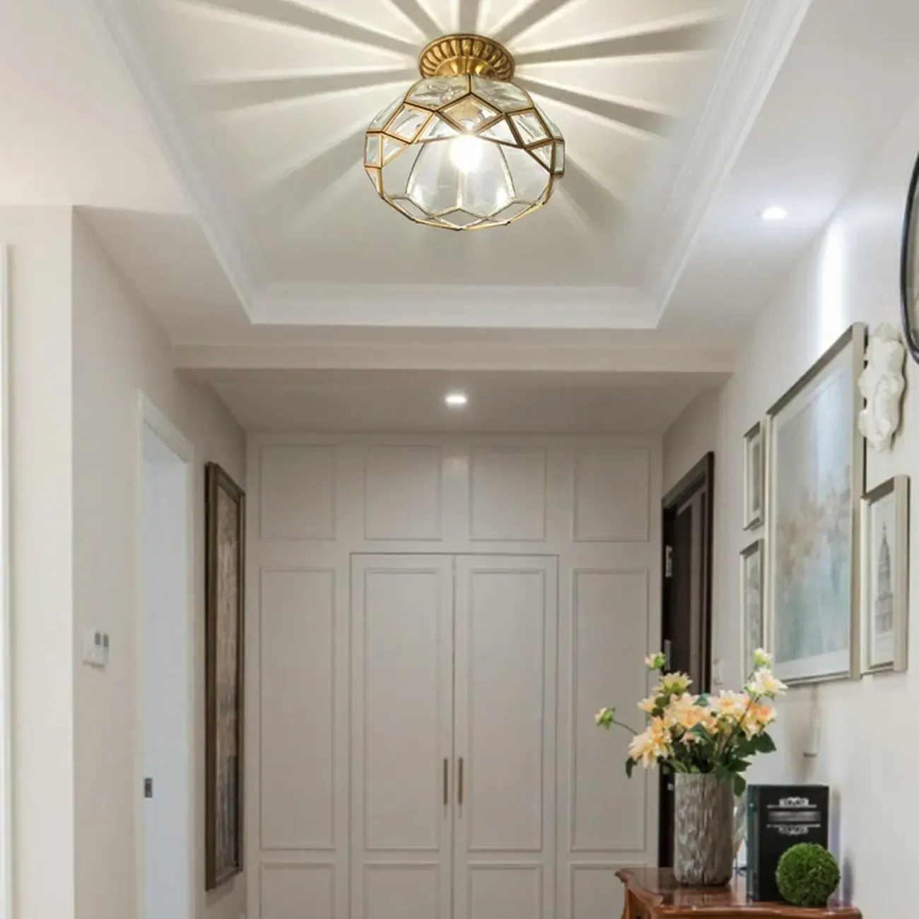 Colonial 8.5" Glass Semi Flush Ceiling Light for Living Room