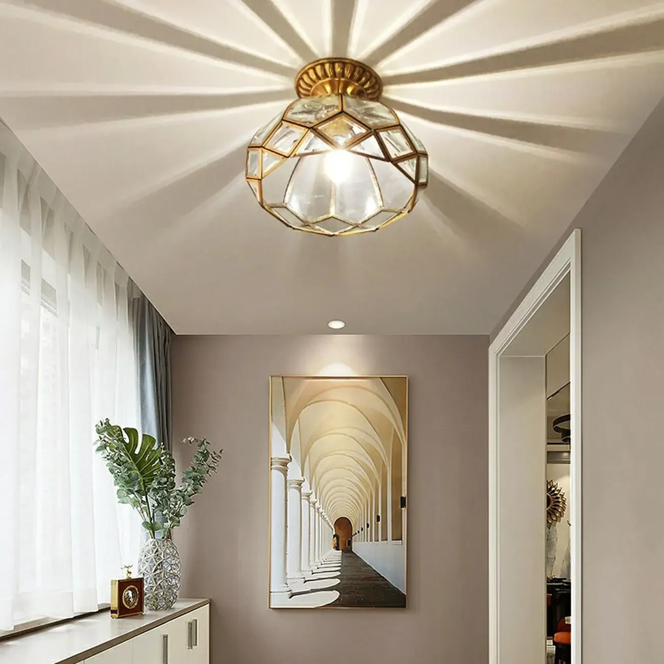 Colonial 8.5" Glass Semi Flush Ceiling Light for Living Room