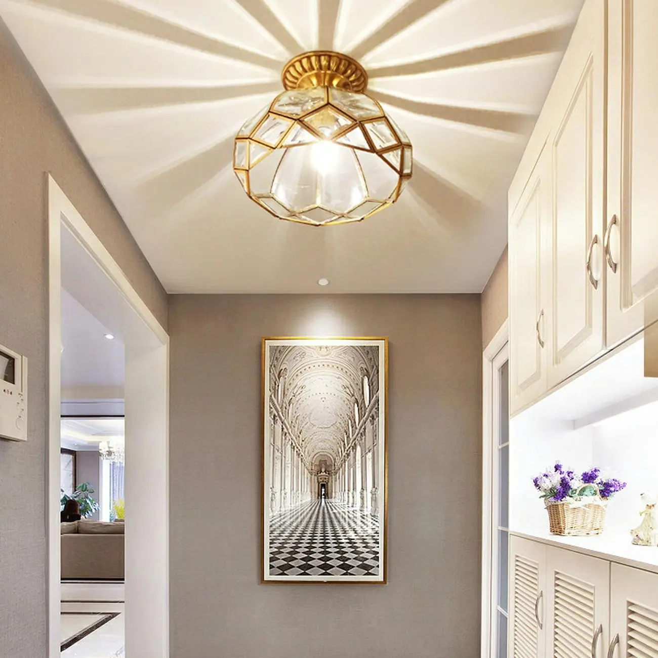 Colonial 8.5" Glass Semi Flush Ceiling Light for Living Room | homeyfad