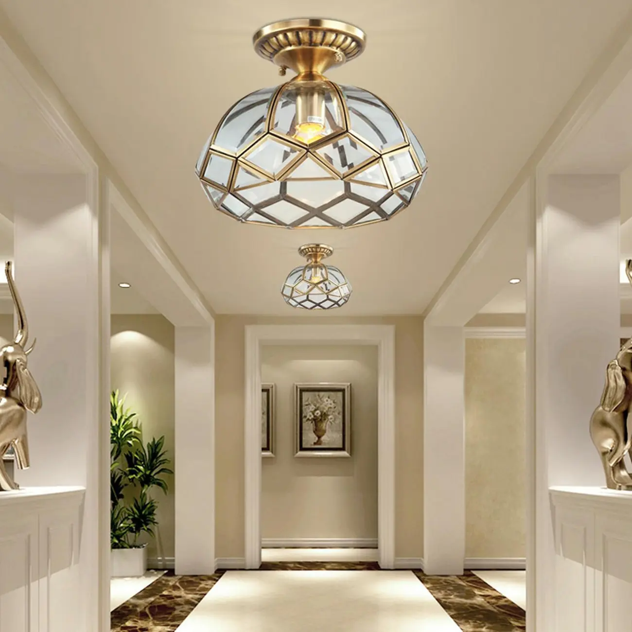 Colonial 8.5" Glass Semi Flush Ceiling Light for Living Room | homeyfad