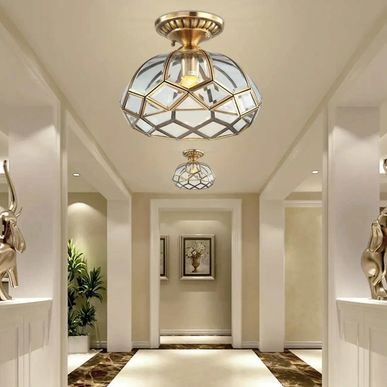 Colonial 8.5" Glass Semi Flush Ceiling Light for Living Room