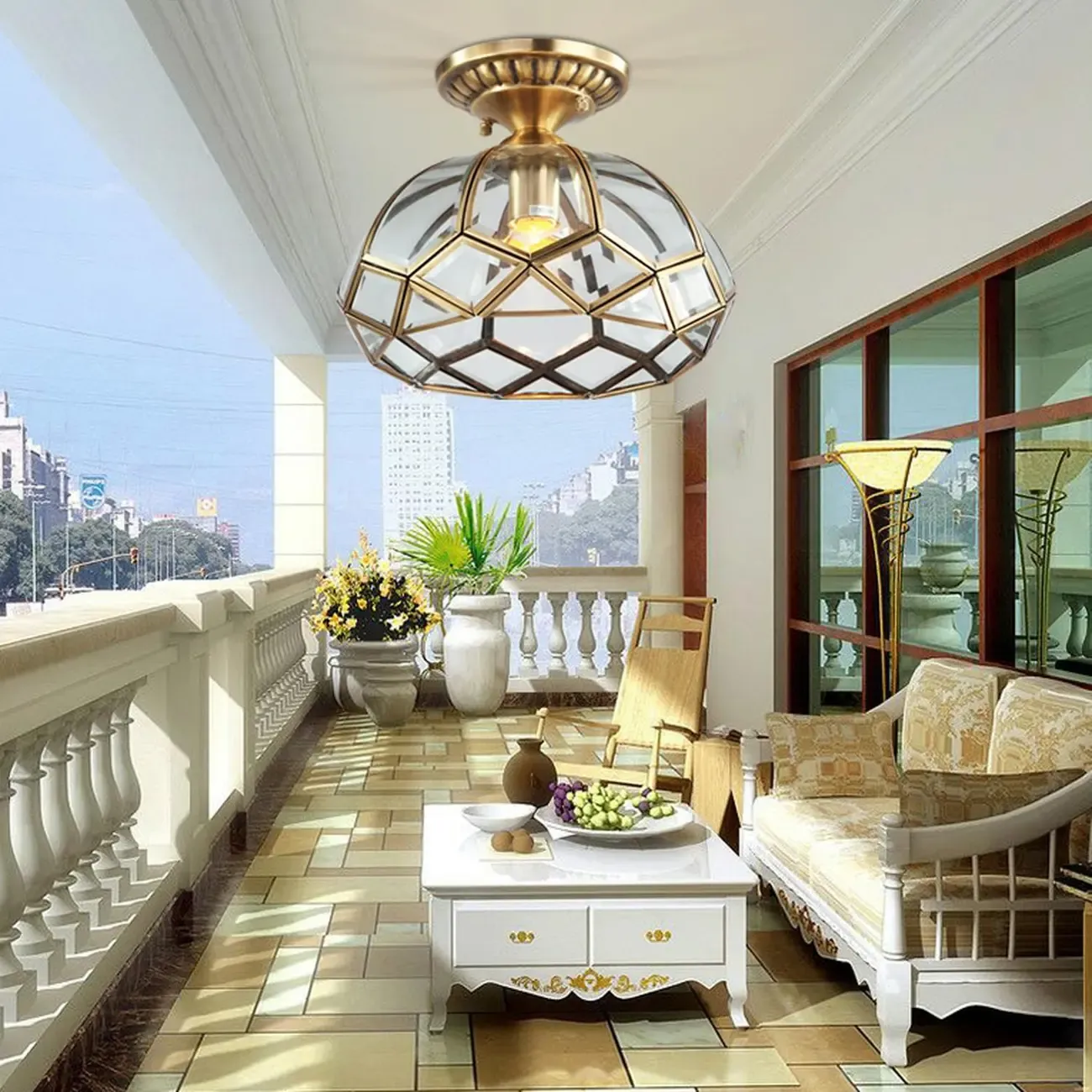 Colonial 8.5" Glass Semi Flush Ceiling Light for Living Room